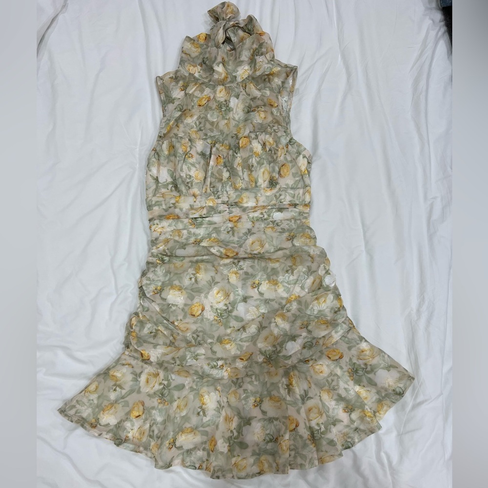 Hello Molly Green Yellow Floral Mini Dress